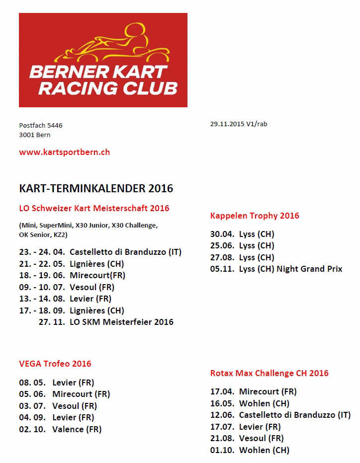 KartRennkalender 2016